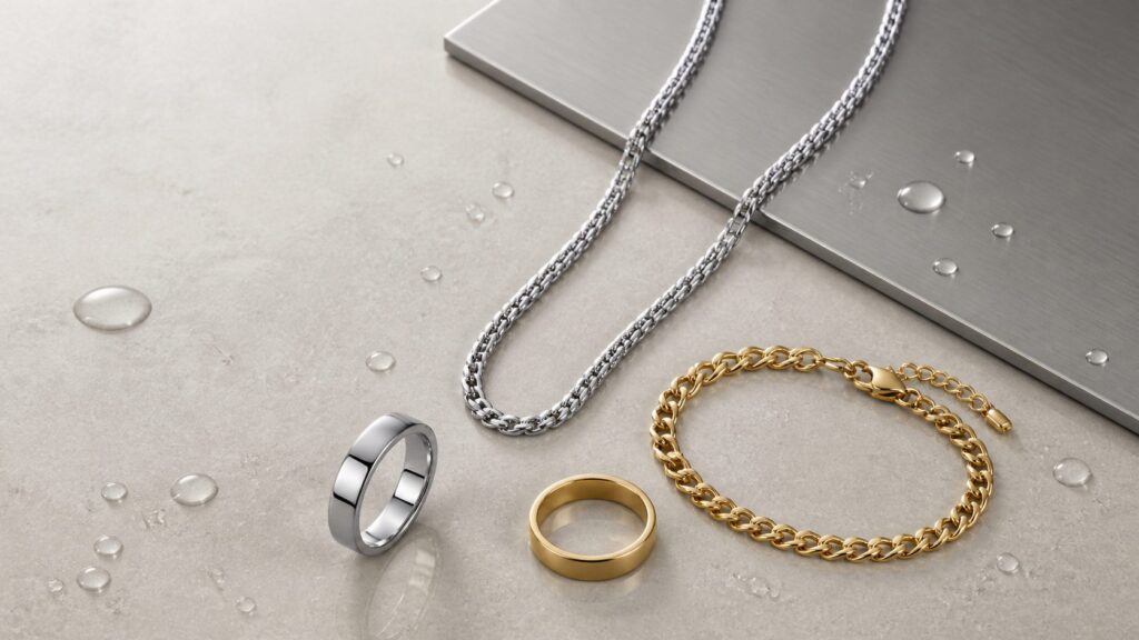 PVD-finished stainless steel jewelry in silver and gold